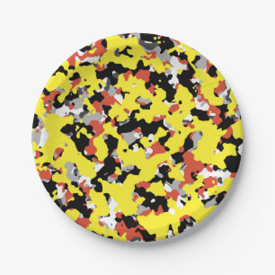 Prato De Papel Amarelo Vermelho Preto Cinza Camuflagem Camo Festa