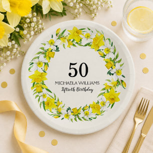 Prato De Papel Amarelo White Daffodil Wreath 50th Birthday