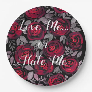 Prato De Papel Ame-me. Rosa, vermelho, rosas vermelhas, aquarela,