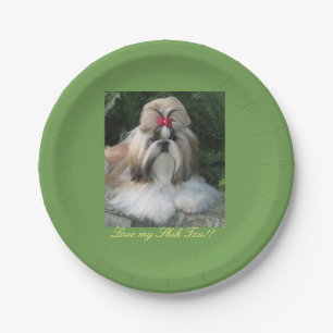Prato De Papel Ame minha placa de Shih Tzu