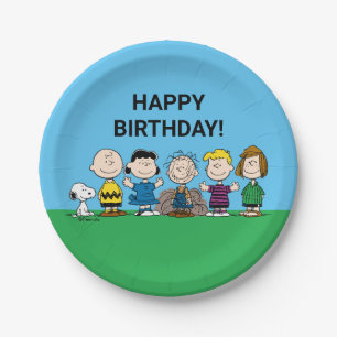 Prato De Papel Amendoins Amigos Em Uma Fila