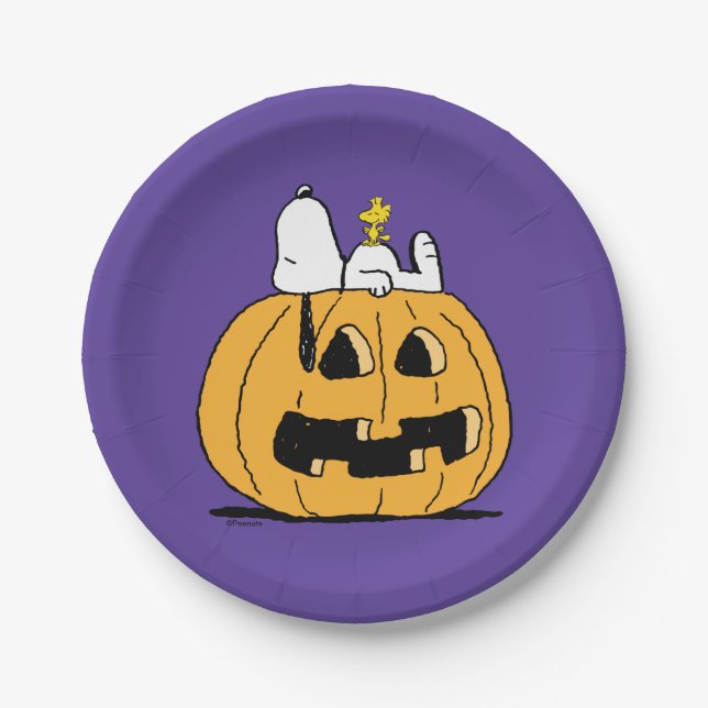 Prato De Papel Amendoins | Esnoopia e Woodstock Jack-O-Lanterna (Frente)