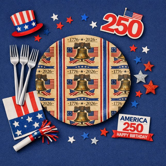 Prato De Papel America 250 Anniversary Party  (Celebrate America's 250th in style—our Liberty Bell plate adds vintage charm to your patriotic table)