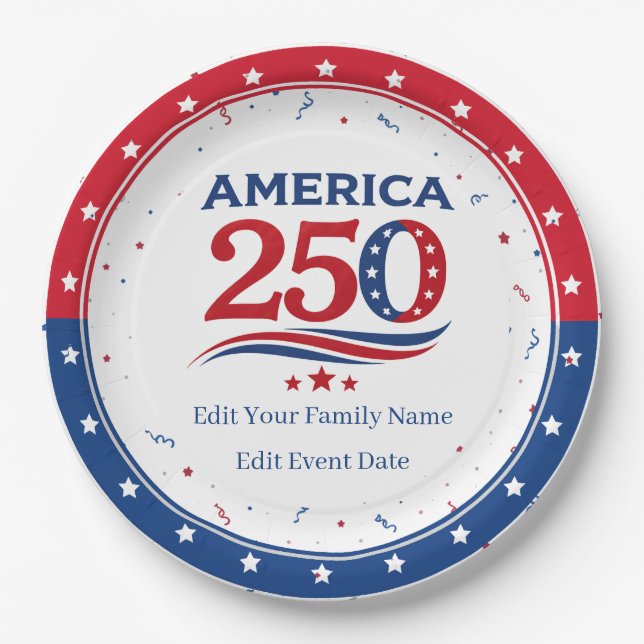 Prato De Papel AMERICA 250 - Personalized Reunion Red White Blue (Frente)