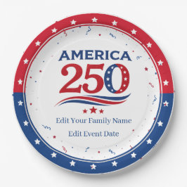 Prato De Papel AMÉRICA 250 - Vermelho Branco Azul Personalizado p