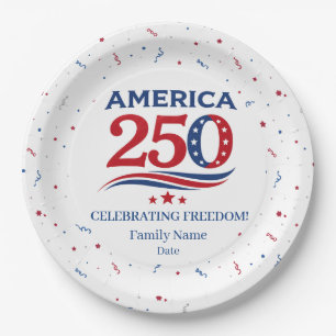 Prato De Papel AMÉRICA 250 - Vermelho Branco Azul Personalizado p