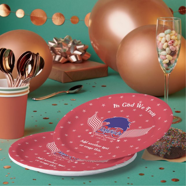 Prato De Papel America 250th-Spirit of Freedom-Red-Editable Text (Múltiplo)