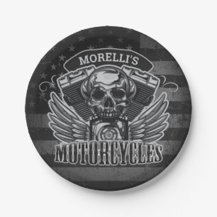 Prato De Papel American Biker ADD NAME Skull V-Twin