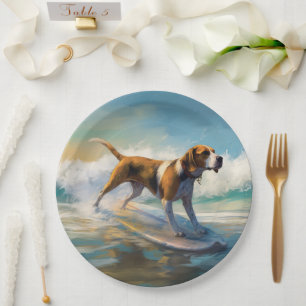 Prato De Papel American Engligh Foxhound Beach Surfing Painting
