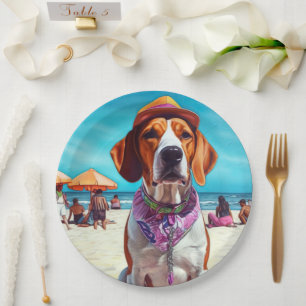 Prato De Papel American English Foxhound on Beach, presente de ve