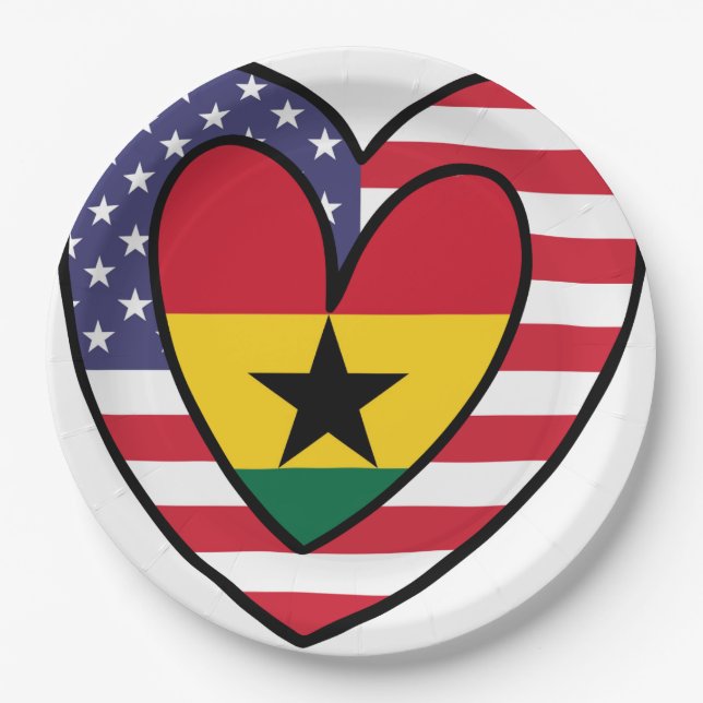 Prato De Papel American Ghanaian Flag Inner Heart EUA Gana (Frente)