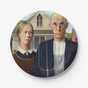 Prato De Papel American Gothic Classic Painting Grant Wood