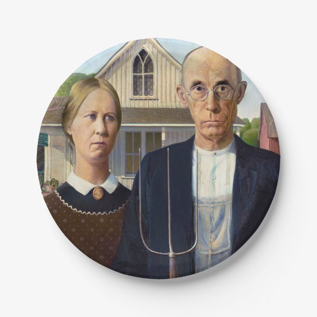 Prato De Papel American Gothic Classic Painting Grant Wood (Frente)