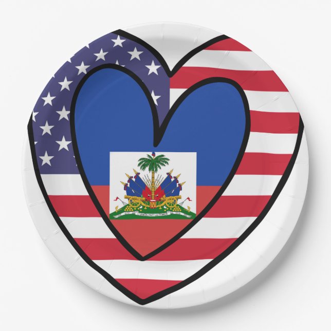 Prato De Papel American Haitian Flag Inner Heart EUA Haiti (Frente)