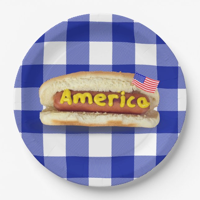 Prato De Papel American Hot Dog em Xadrez de Buffalo (Frente)