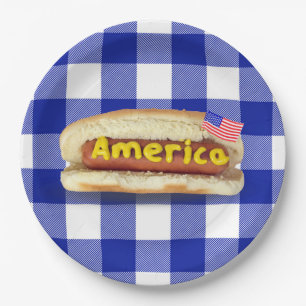 Prato De Papel American Hot Dog na Xadrez de Buffalo