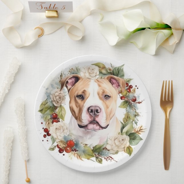 Prato De Papel American Staffordshire Christmas Wreath Festivo (Casamento)