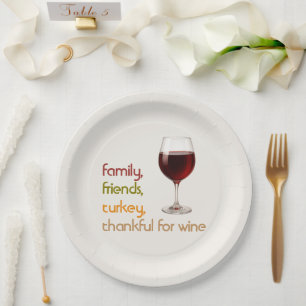 Prato De Papel Amigos, Comida, Peru e Vinho Dia de Ação de Graç