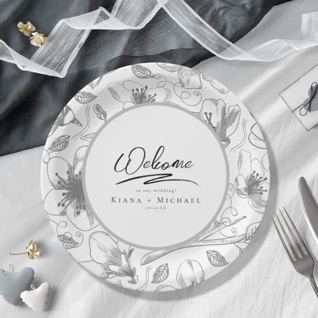 Prato De Papel Amor Caligrafia Casamento Floral Blk ID940 (Criador carregado)