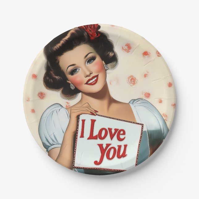 Prato De Papel Amor com Pin-Up Retroativo (Frente)