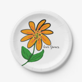 Prato De Papel Amor Cresce Amarelo Laranja Floral