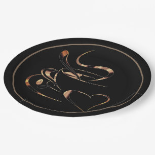 Prato De Papel Amor De Café Preto E Dourado