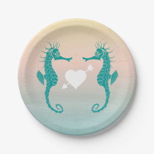Prato De Papel Amor De Casamento De Praia Azul De Cavalo De Tarqu