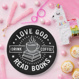 Prato De Papel Amor Deus Beba Café Ler Livros Vintage