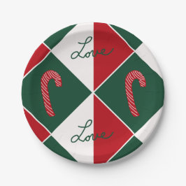 Prato De Papel Amor e Bengalas de Natal