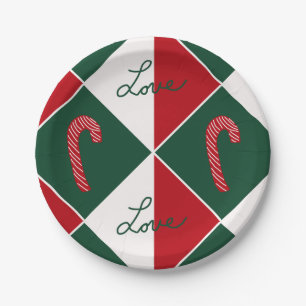 Prato De Papel Amor e Bengalas de Natal