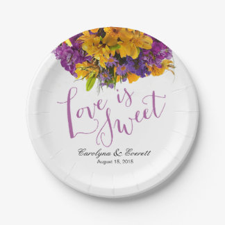 Prato De Papel Amor é doce Buquê Floral | roxo amarelo