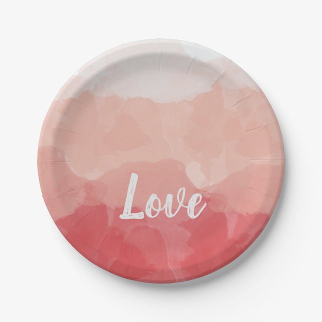 Prato De Papel Amor em Aquarela Rosa (Frente)