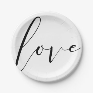 Prato De Papel AMOR Preto Branco Tipografia Moderna Casamento Fes