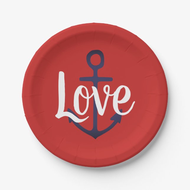 Prato De Papel ANCHOR náutico + script LOVE | (Frente)