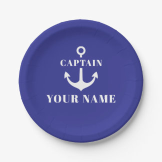 Prato De Papel Âncora Azul Nome do Capitão Personalizado