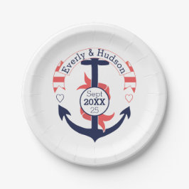 Prato De Papel Âncora de Casamento de Coral de Marinho Náutico Pe