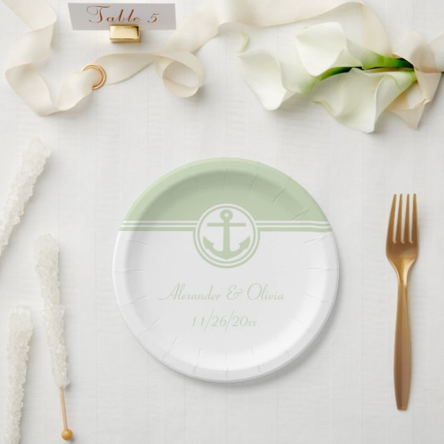Prato De Papel Âncora Náutica Verde Mint (Casamento)