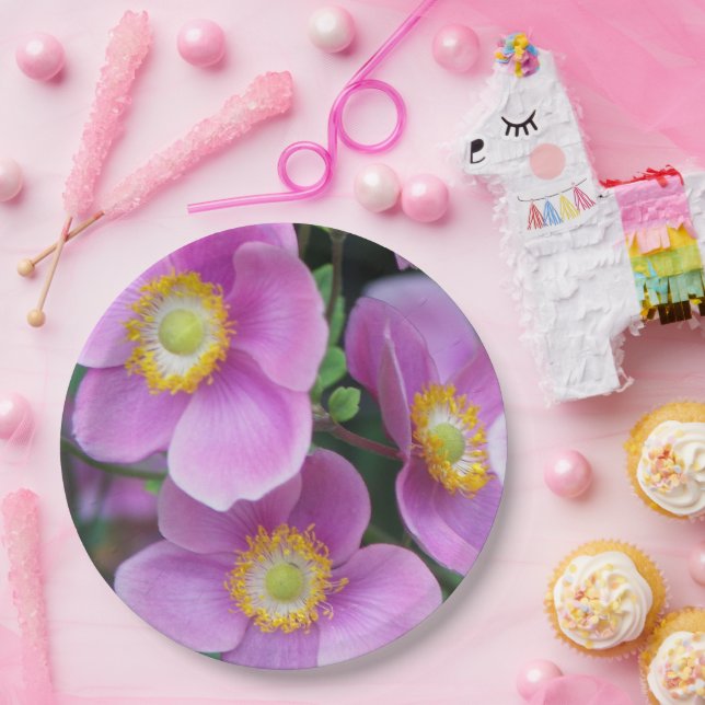 Prato De Papel Anemones japoneses cor-de-rosa (Festa)