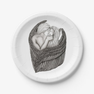 Prato De Papel Angels Kissing, Design preto e branco