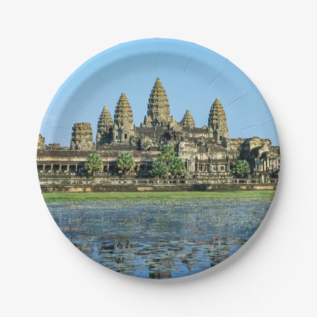 Prato De Papel Angkor Wat e reflexão no lago - Camboja (Frente)