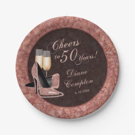 Prato De Papel Anima-se a 50 anos de aniversário Dourado Rosa