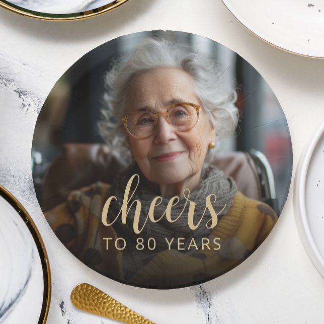 Prato De Papel Animadores de Fotos da Festa de aniversário 80 (Criador carregado)