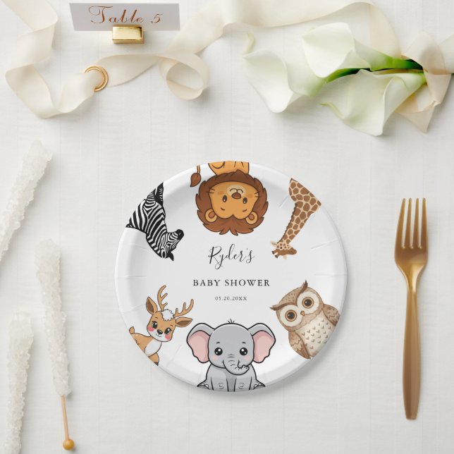 Prato De Papel Animais da Floresta Chuva de Bebê (Casamento)