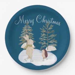 Prato De Papel Animais da Floresta de Pele de Gelo em Azul