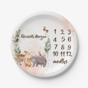 Prato De Papel Animais da Floresta Menina Menino Milestone