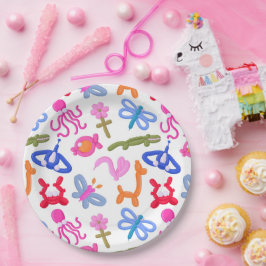 Prato De Papel Animais de Balão Fofos Padrão Colorido Infantil