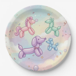 Prato De Papel Animais de Balão Pastel Fofo de Aniversário