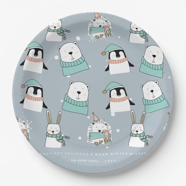 Prato De Papel Animais de Festa de Natal Personalizados (Frente)