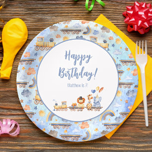 Prato De Papel Animais de festa no trem Criança Selva Feliz Anive