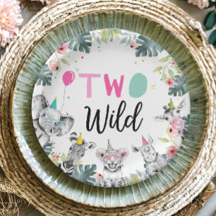 Prato De Papel Animais de festa Safari Garota Rosa Segundo segund